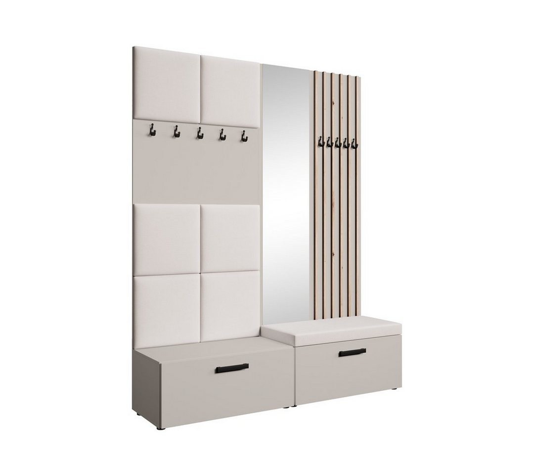 Beautysofa Garderobenschrank mit gepolsterten Paneelen und dekorativen Lamellen MARGARET I+II (Elegante Kleiderbügel) Zwei abschließbare Schuhschränke von Beautysofa