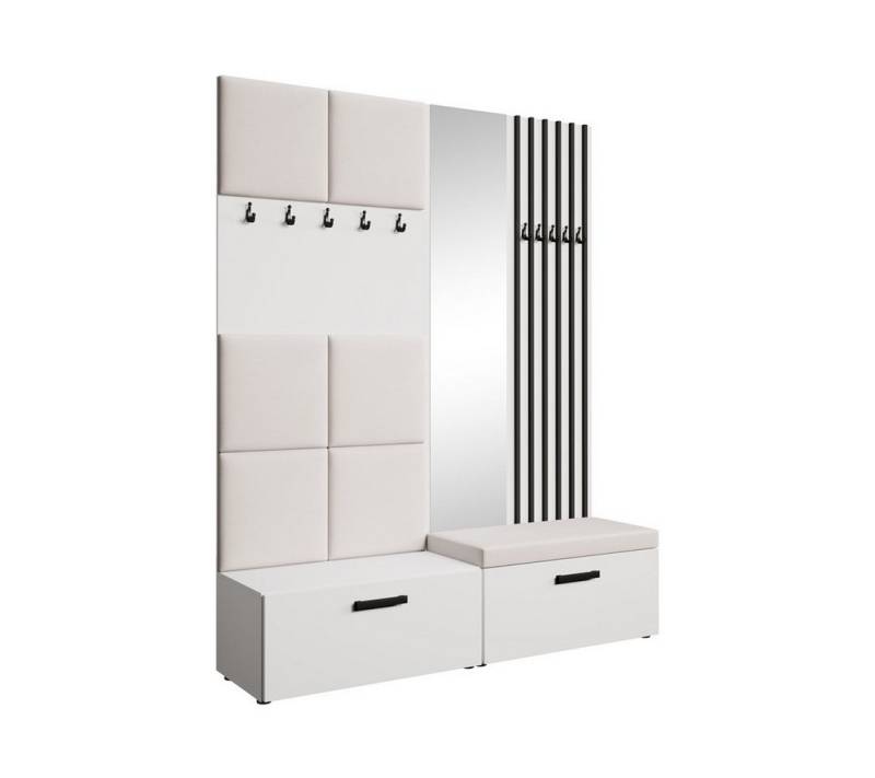 Beautysofa Garderobenschrank mit gepolsterten Paneelen und dekorativen Lamellen MARGARET I+II (Elegante Kleiderbügel) Zwei abschließbare Schuhschränke von Beautysofa