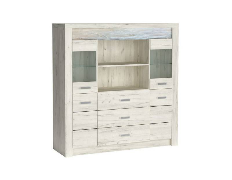 Beautysofa Hochkommode Polis I-22 mit Glastüren & Schubladen, 3 Farben von Beautysofa