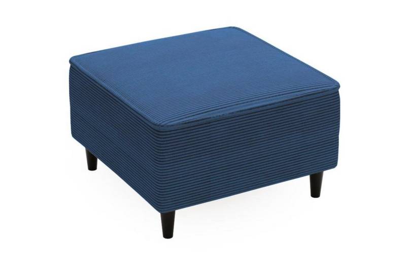 Beautysofa Hocker Monte (75x75 Hocker asu Cordstoff, Blau Fußhocker mit Holzbeine), mit Wellenunterfederung von Beautysofa