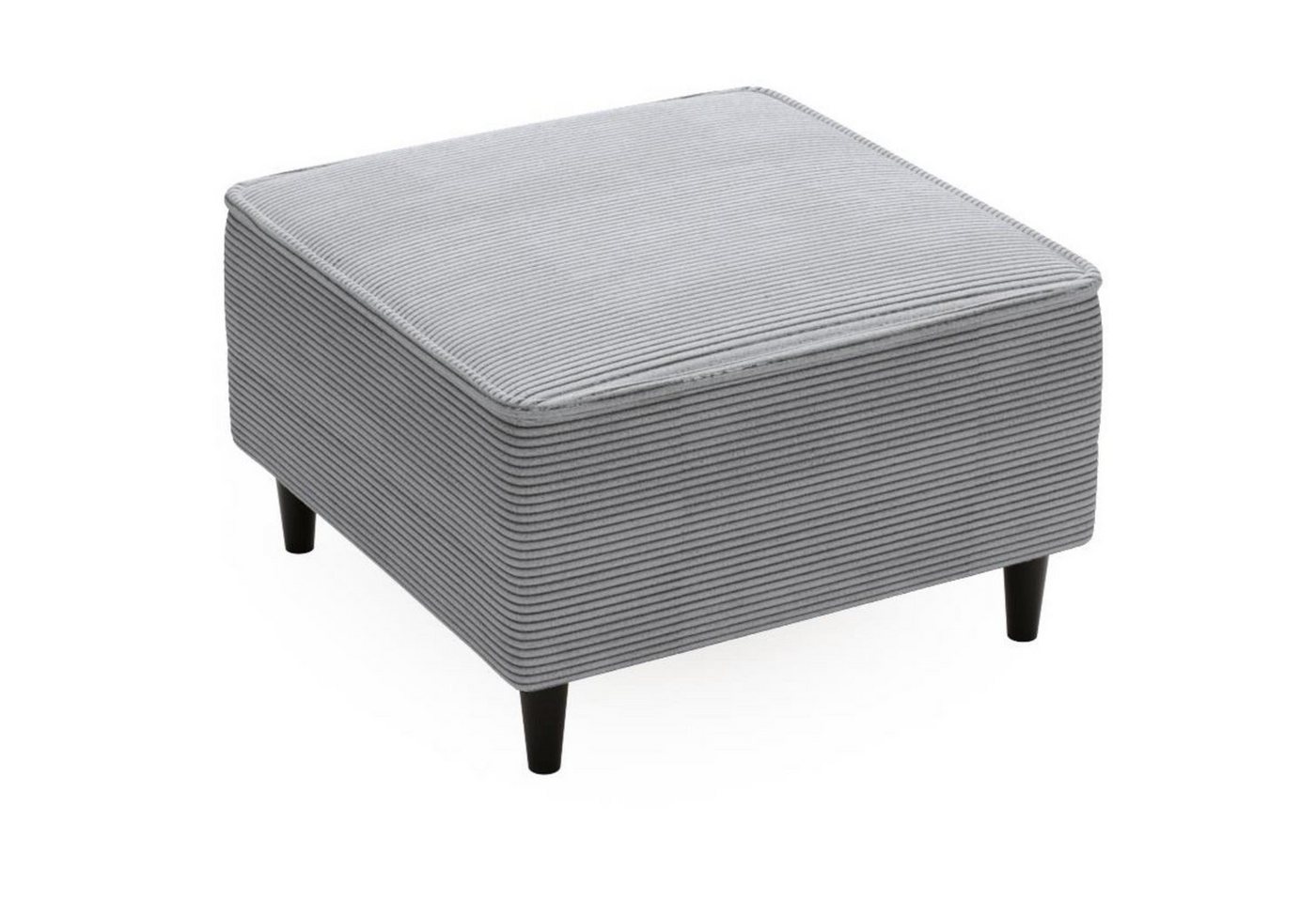 Beautysofa Hocker Monte (75x75 Hocker asu Cordstoff, Hellgrau Fußhocker mit Holzbeine), mit Wellenunterfederung von Beautysofa