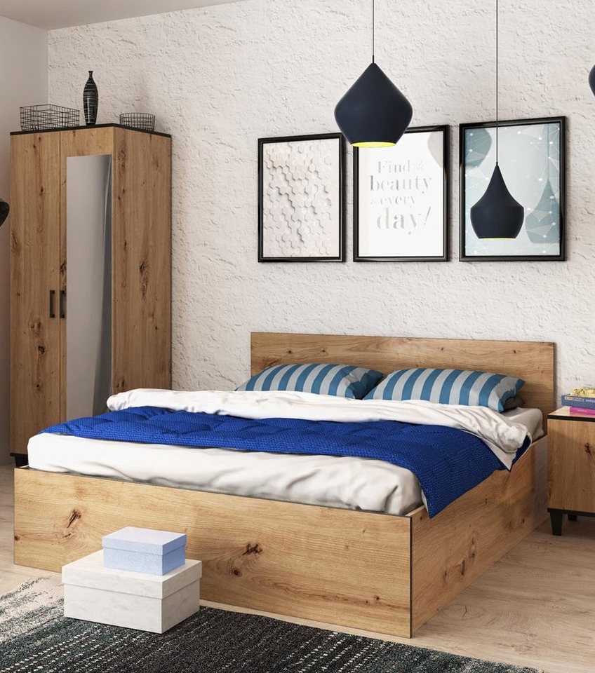 Beautysofa Holzbett C10 (160x200 cm Bett im Loft Stil inklusive Bettkasten), mit Holzrahmen und Lattenrost von Beautysofa