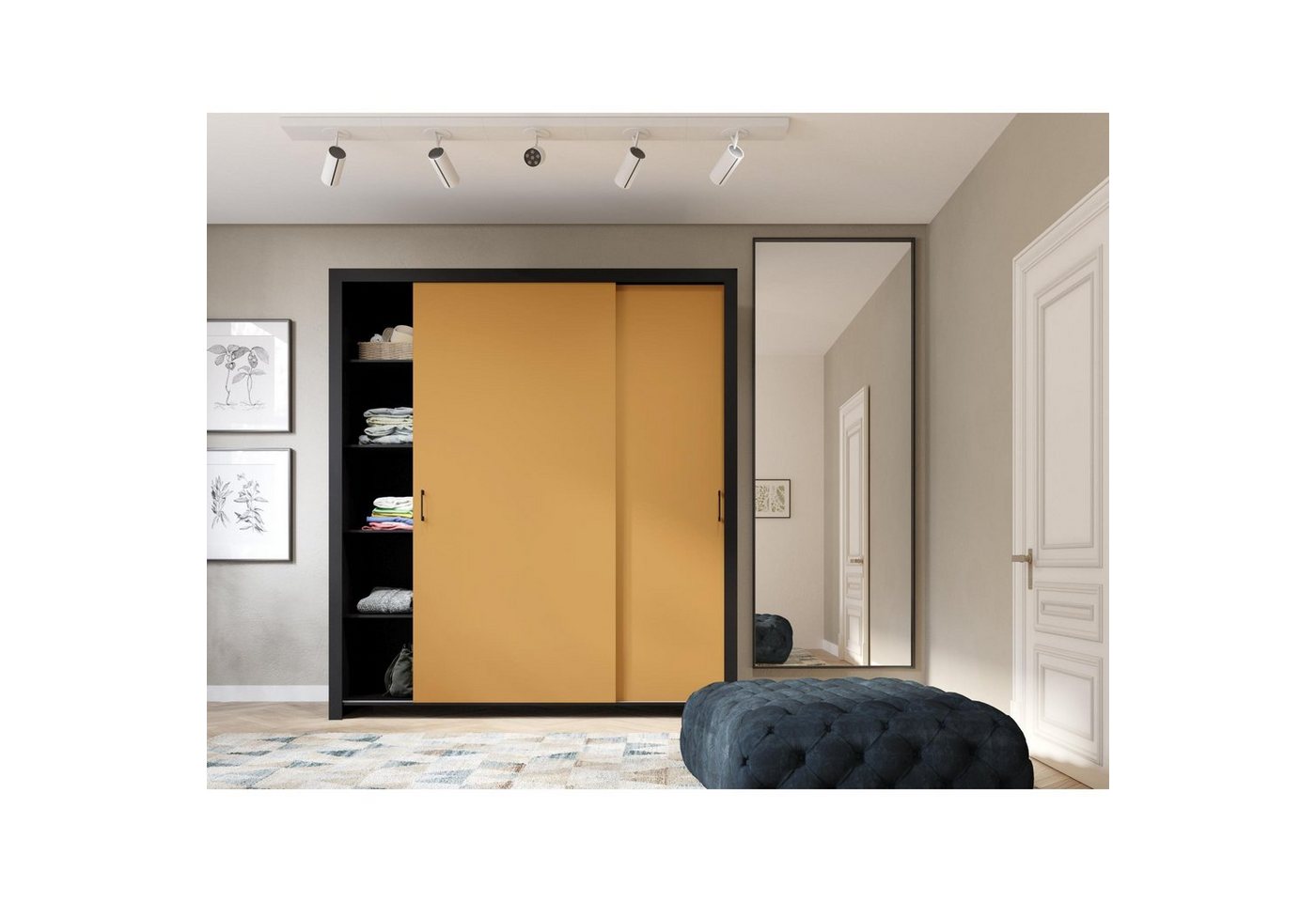 Beautysofa Kleiderschrank Außergewöhnliche moderne stilvolle Garderobe mit Schiebetür FRAMA II (Geräuchertes Grün/Tiefe Sahara/Toffee) B:185/255H:206/T:60CM von Beautysofa