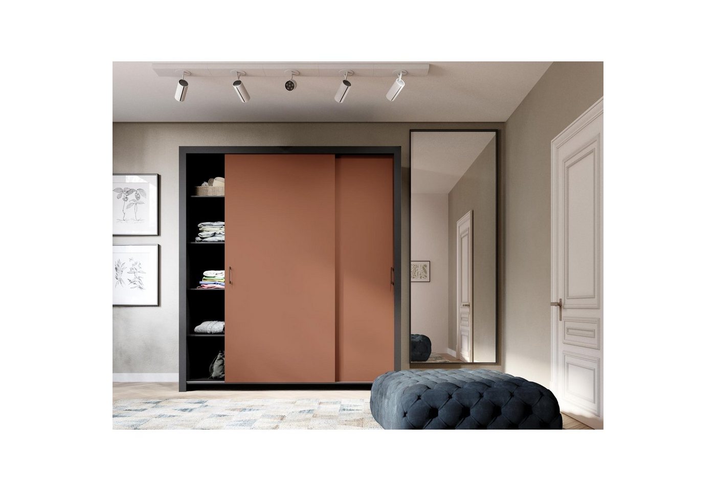 Beautysofa Kleiderschrank Außergewöhnliche moderne stilvolle Garderobe mit Schiebetür FRAMA II (Geräuchertes Grün/Tiefe Sahara/Toffee) B:185/255H:206/T:60CM von Beautysofa