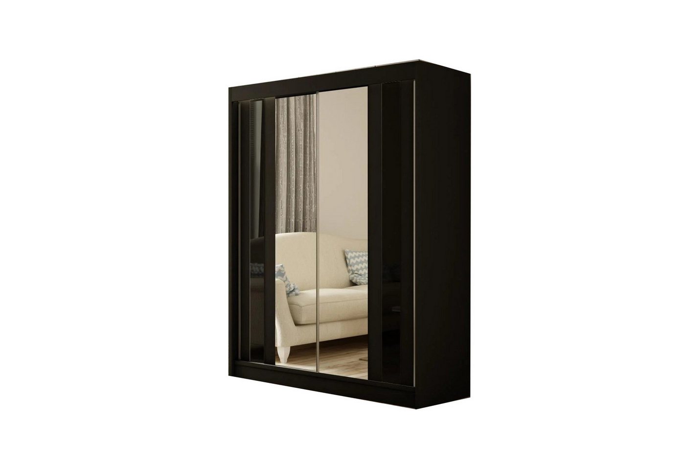 Beautysofa Kleiderschrank Coma (beide Türen mit Spiegel und Hochglanz,mit Kleiderstange und geräumige Regale, Schwarz / Weiß, Maße: 120 / 150 / 200 x 215 x 61 cm (B / B1 / B2 x H x L) zweitürig Schrank von Beautysofa