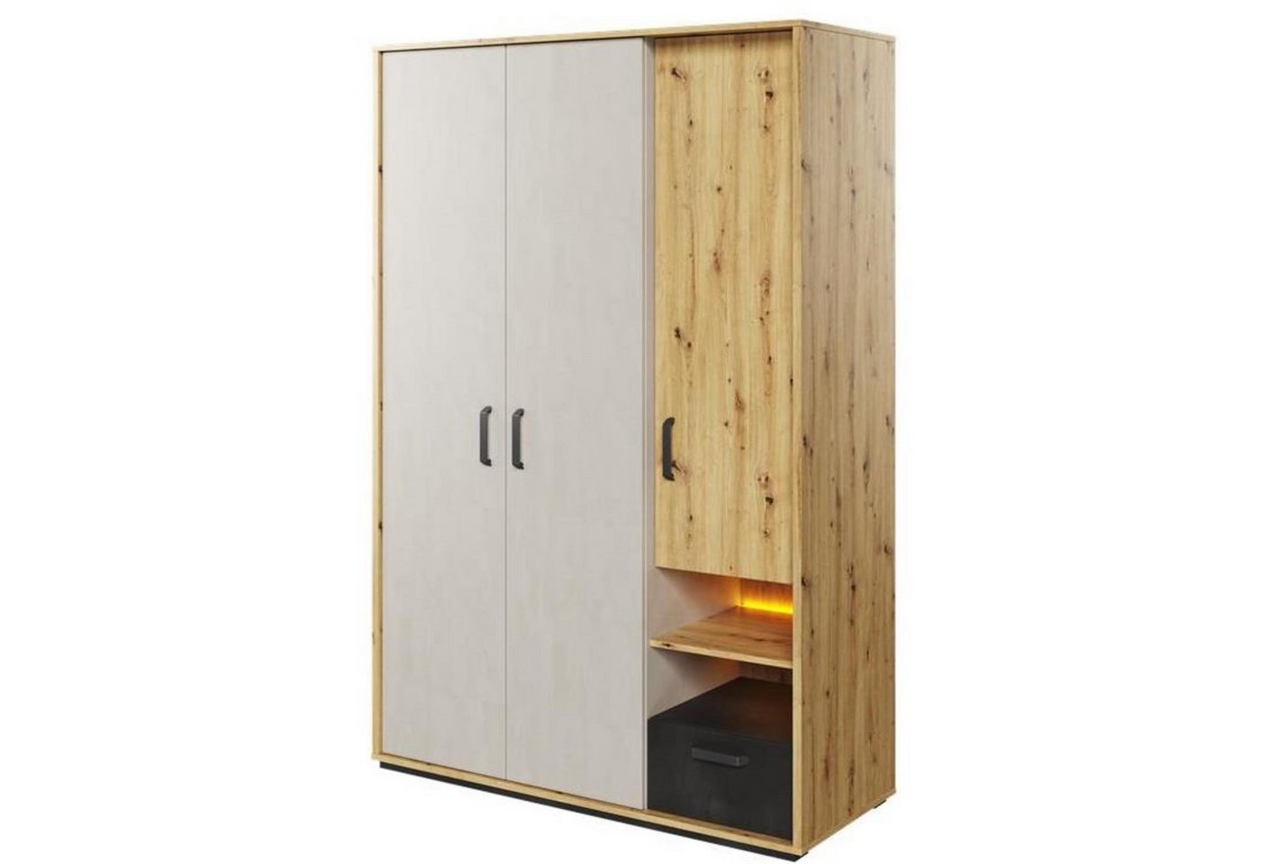 Beautysofa Kleiderschrank Qubic (Schrank, Garderobe, loft / modern Stil, LED-Beleuchtung) 3 Drehtüren, Schublade, 3 Regale, Kleiderstange von Beautysofa