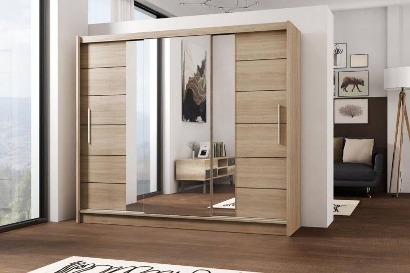 Beautysofa Kleiderschrank Schiebtürenschrank mit Spiegel LIZBONA II Kleiderschrank mit Schubladen, Sideboard 3-türig Schrank von Beautysofa