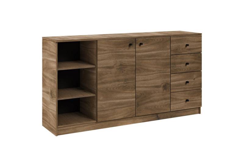 Beautysofa Kombikommode W5 (B 160 cm x H 87 cm x T 40 cm Sideboard in Loft Stil), 2 Drehtüren mit 1 breite Innenregal und 4 Sxhubladen von Beautysofa