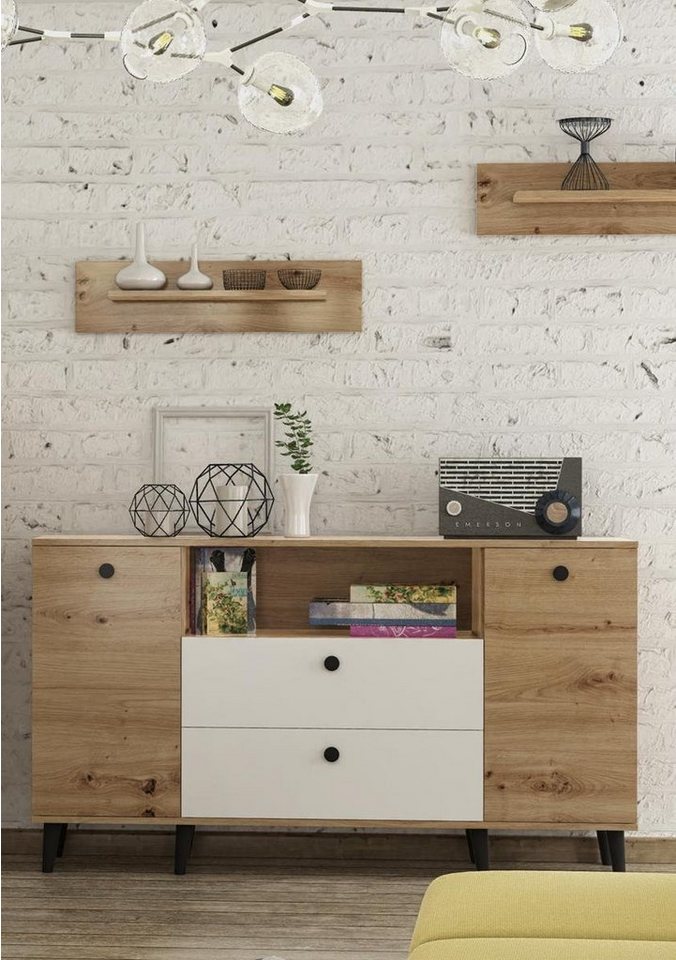 Beautysofa Kommode C3 (160 cm zweitürig Sideboard), mit Holzbeine, breite Kommode mit 2x Schubladen von Beautysofa