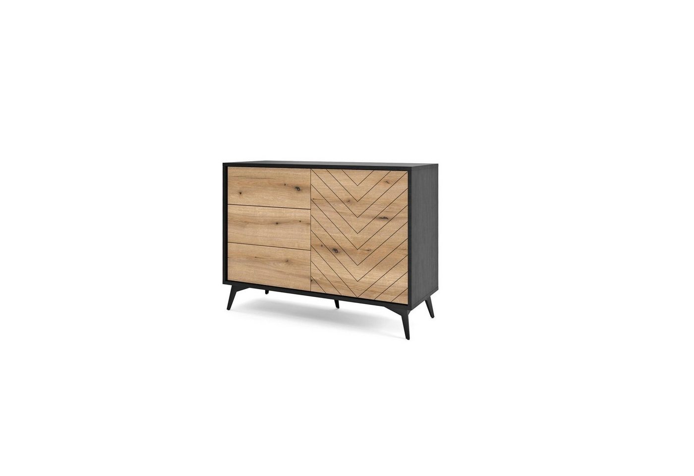 Beautysofa Kommode KSZ104 (Lowboard im modernes Stil für Wohnzimmer, Sideboard mit Scharniertür mit V-förmige Fräser), mit 3x Schubladen, Eiche evoke von Beautysofa