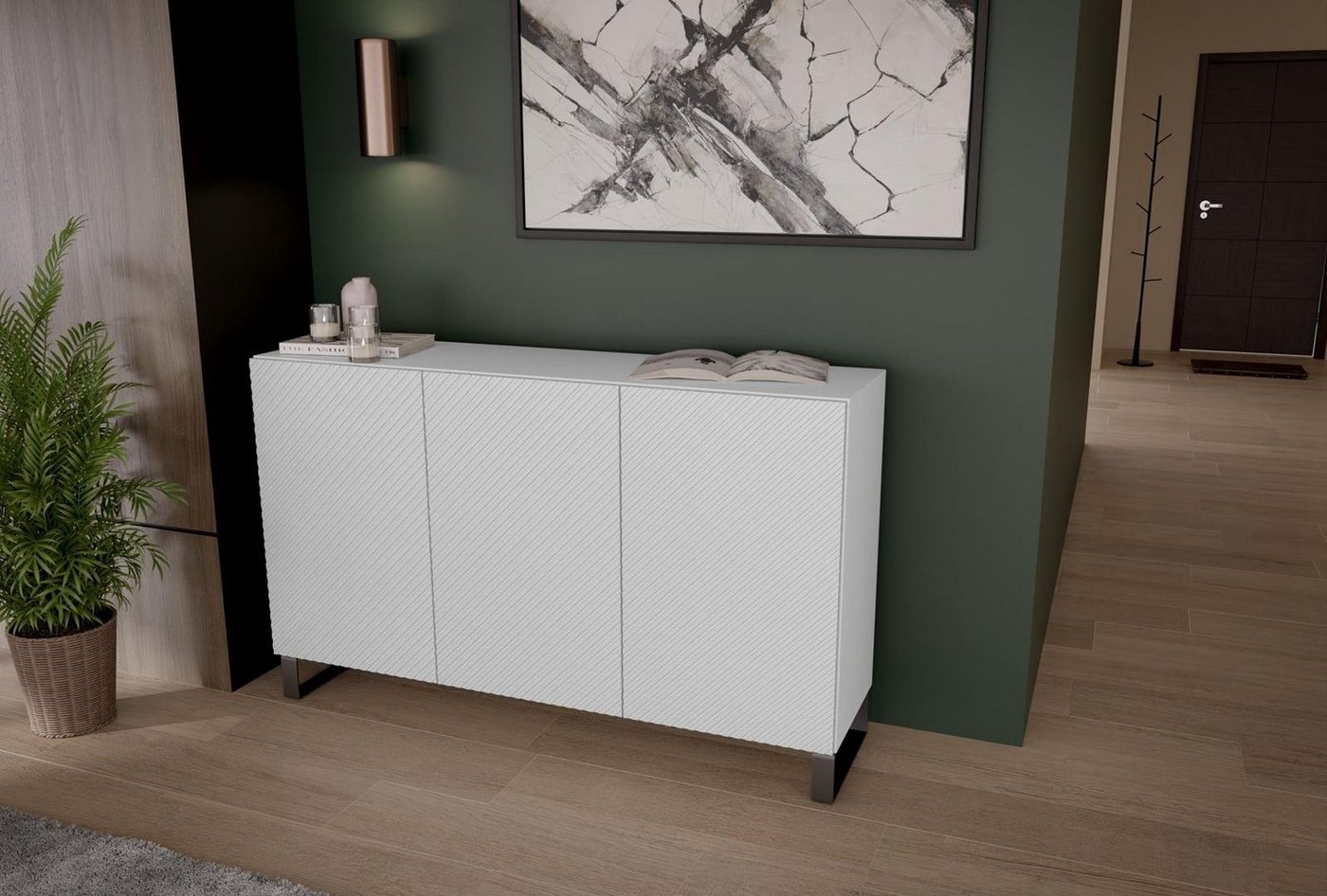 Beautysofa Kommode Kler (150 cm, Weiß / Schwarz, dreitürig Sideboard,für Wohnzimmer), mit gefräste Fronten, modernes Design von Beautysofa