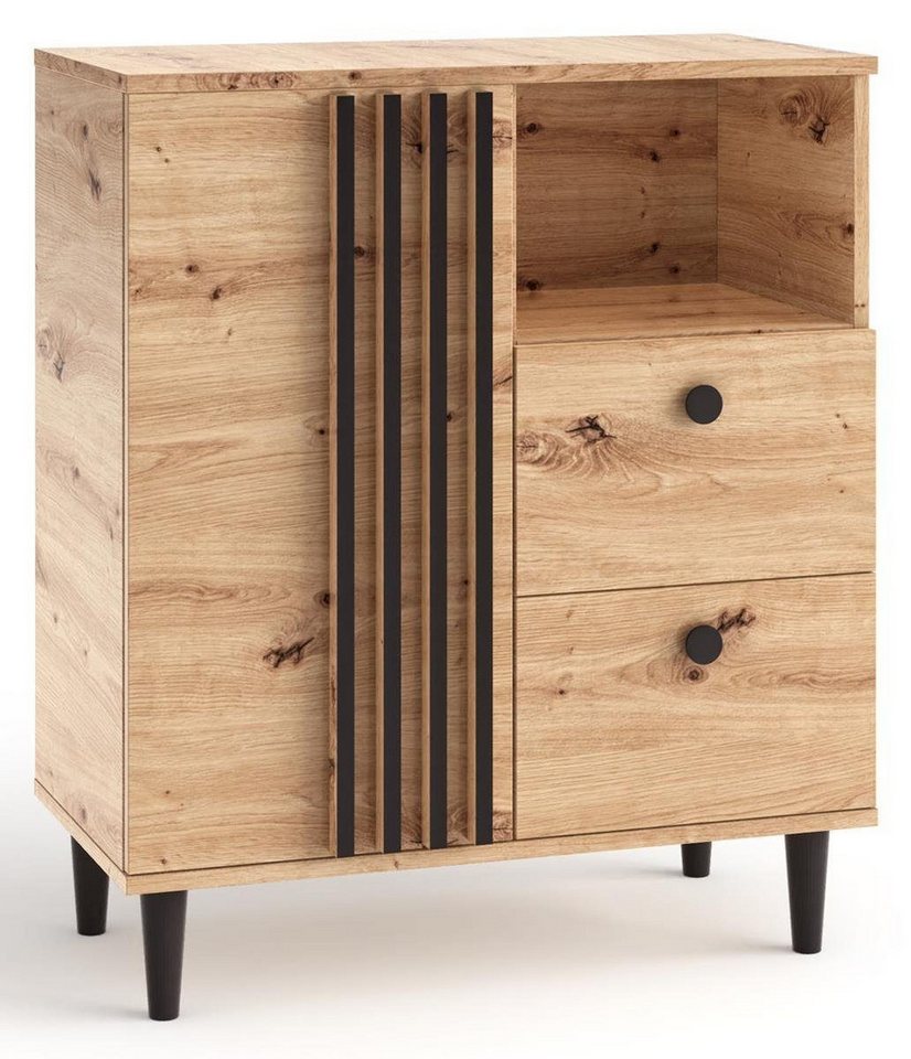 Beautysofa Kommode L1, mit zwei Schubladen, eintürig Sideboard mit Holzbeine, in loft Stil von Beautysofa