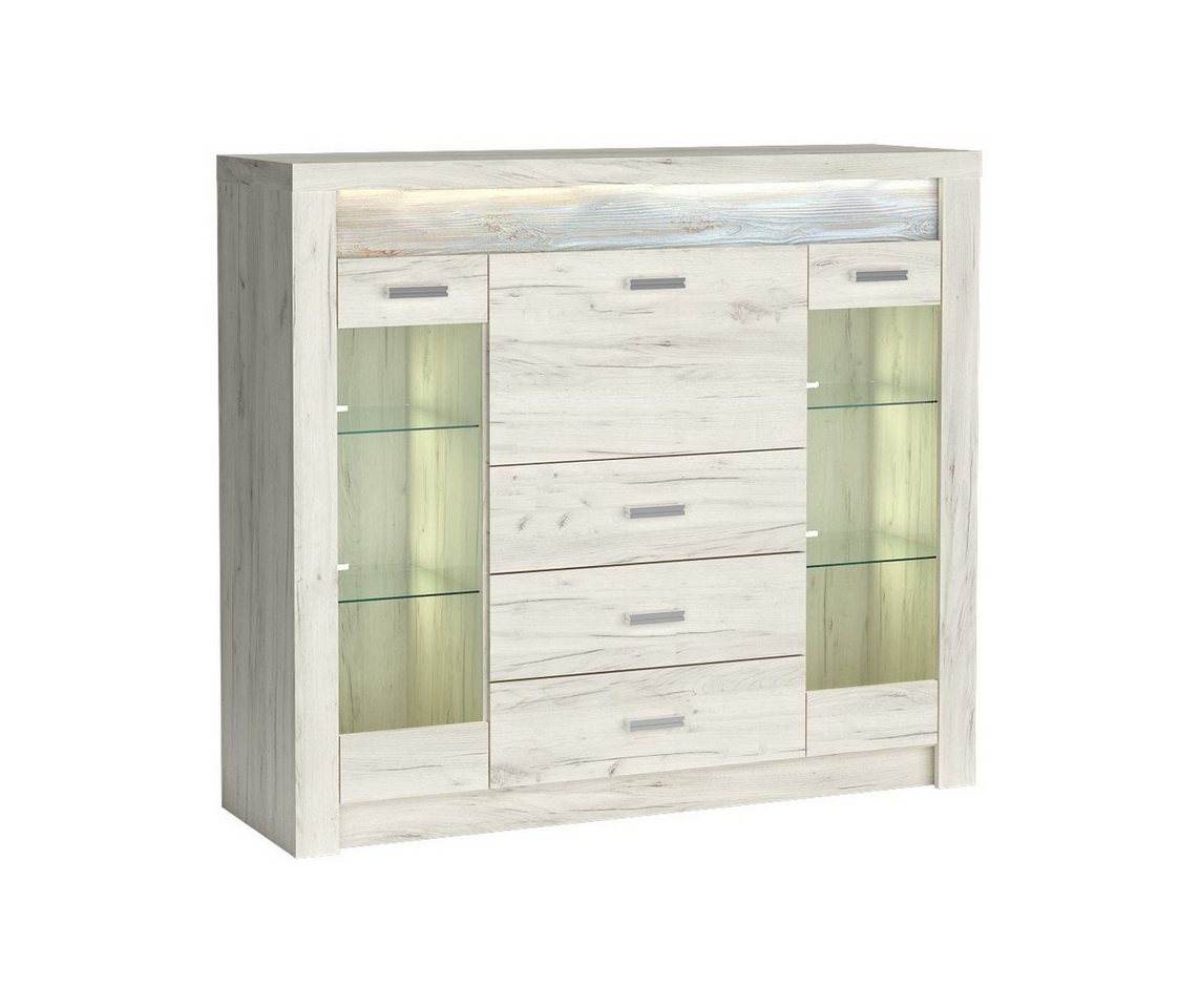 Beautysofa Kommode POLIS I-8 mit Glasfronten, LED-Beleuchtung – Wohnzimmer-Vitrine mit Barfach und Schubladen Beautysofa Kommode POLIS I-8 mit Glasfronten, LED-Beleuchtung – Wohnzimmer-Vitrine mit Barfach und Schubladen von Beautysofa
