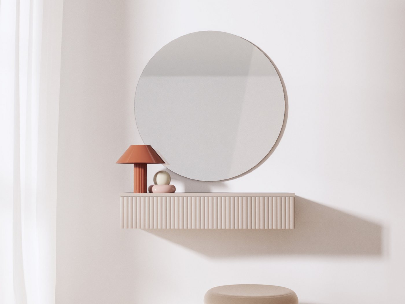 Beautysofa Konsolentisch Soft Hängend, Rillenfronten & Push-to-Open-System (mit Eine Schublade, In der trendigen Farbe Kaschmir), Breite: 80 cm von Beautysofa