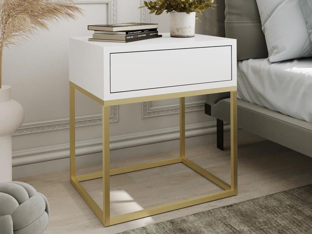 Beautysofa Nachttisch Kay (1 Schublade, 45 x 50 x 35 cm (B x H x T), mit Metallgestell, modernes Design, Weiß / Schwarz / Eiche Wotan von Beautysofa