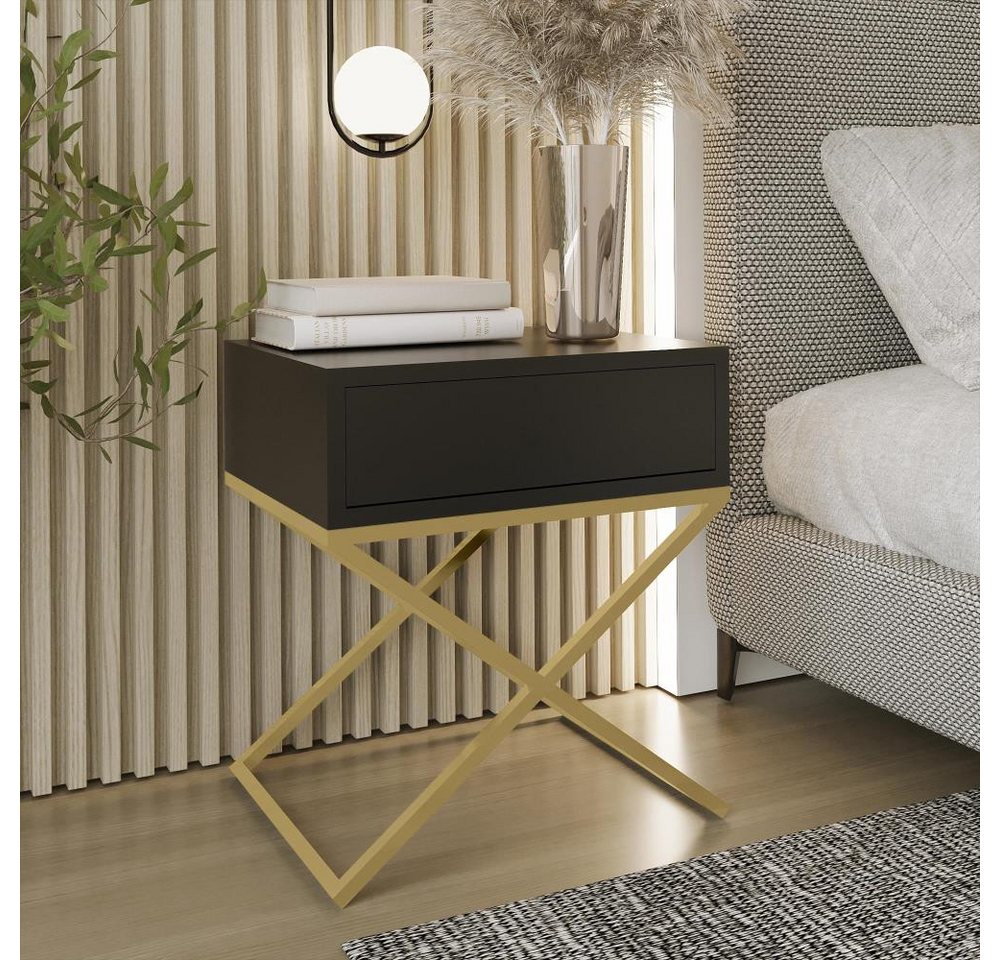 Beautysofa Nachttisch Max (inkl. Schublade, x-förmigen Metallgestell, 45 x 50 x 35 cm (B x H x T), kleine Tisch im modernes Deisgn für Schlafzimmer von Beautysofa