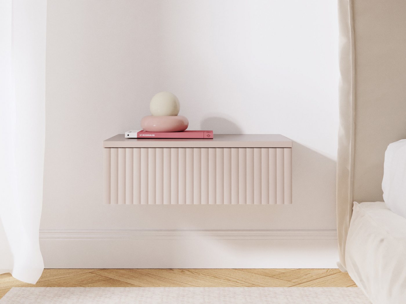 Beautysofa Nachttisch SOFT Hängend, Rillenfronten mit Push-to-Open (In der trendigen Farbe Kaschmir), Breite: 50 cm von Beautysofa