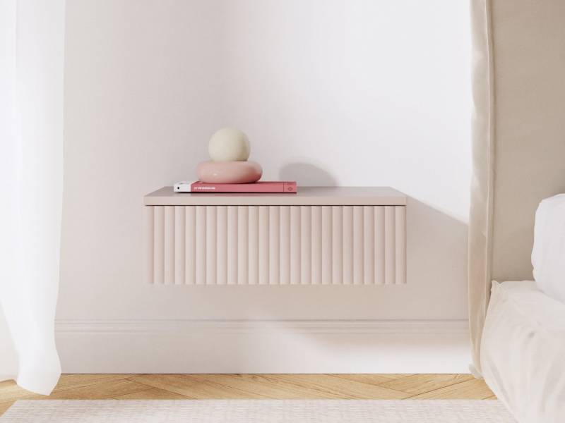 Beautysofa Nachttisch SOFT Hängend, Rillenfronten mit Push-to-Open (In der trendigen Farbe Kaschmir), Breite: 50 cm von Beautysofa