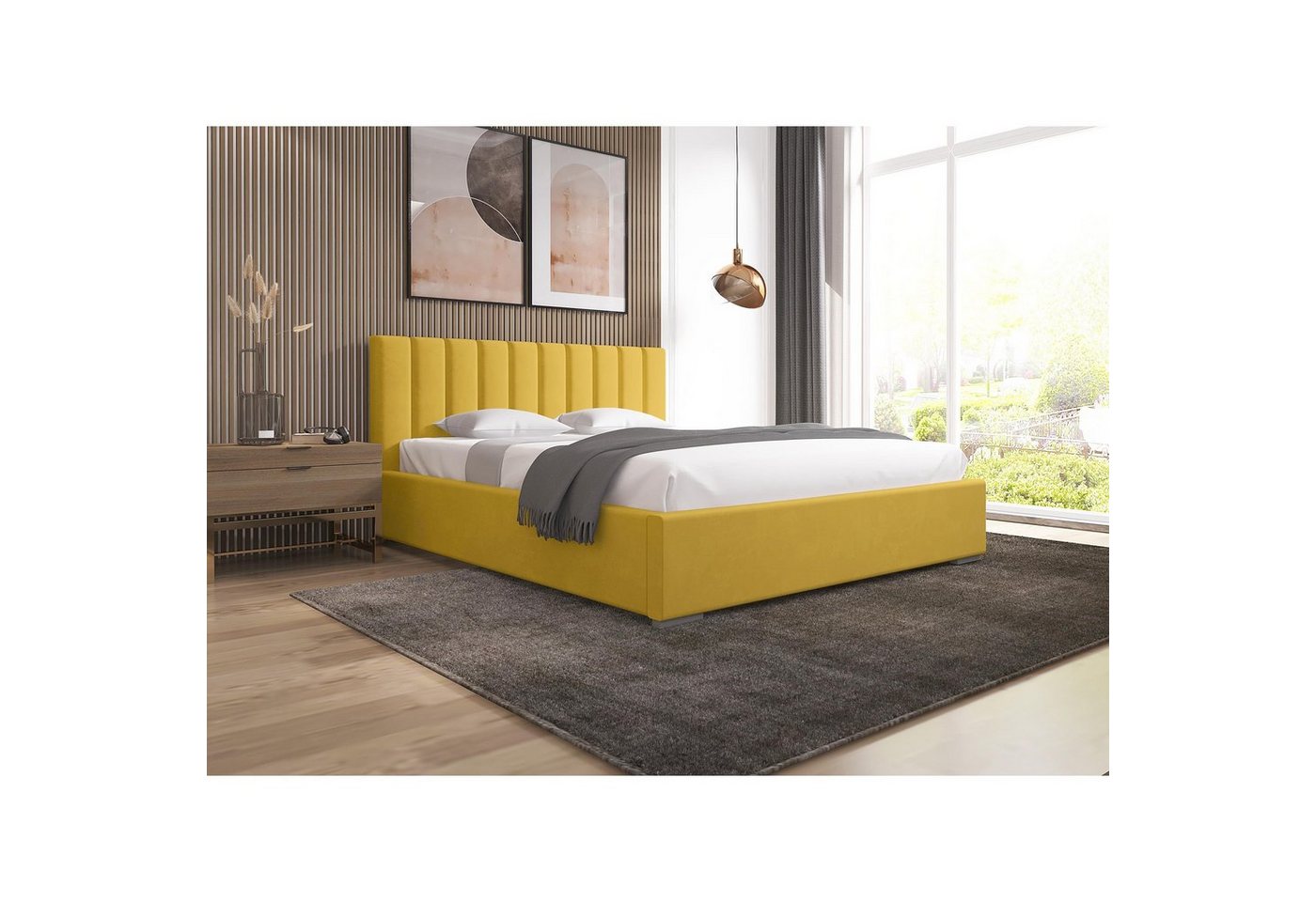 Beautysofa Polsterbett Adeline (stilvoll Bett mit Velvet-Bezug, Beige Polsterbett 120 x 200 cm), mit Bettkasten, mit Holzgestell von Beautysofa