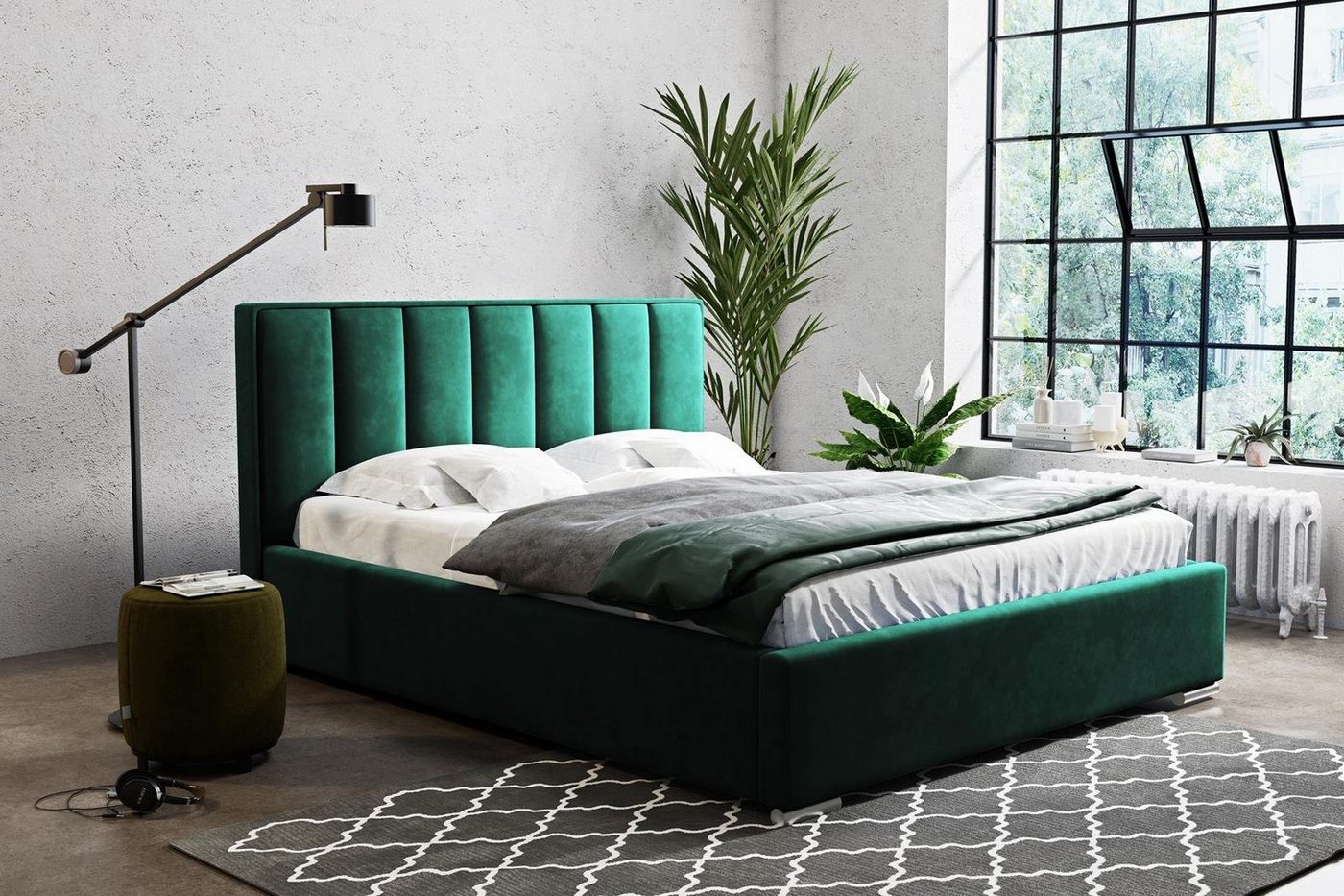 Beautysofa Polsterbett Cinco (Doppelbett mit Metallrahmen, für Schlafzimmer), vertikalen Paneelen, velour Bett mit Bettkasten von Beautysofa
