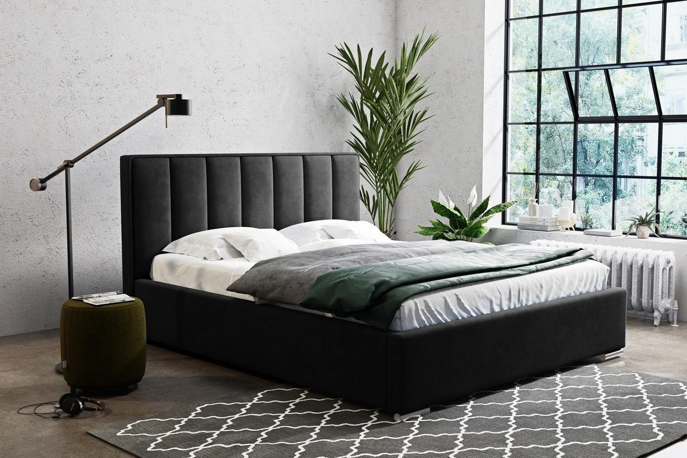 Beautysofa Polsterbett Cinco (Doppelbett mit Metallrahmen, für Schlafzimmer), vertikalen Paneelen, velour Bett mit Bettkasten von Beautysofa