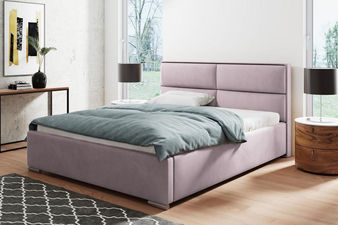 Beautysofa Polsterbett Duo (Doppelbett aus Velourstoff, mit große Bettkasten, gelb / schwarz / blau / grün / grau / rosa), mit Metallrahmen und Gaszylinder von Beautysofa