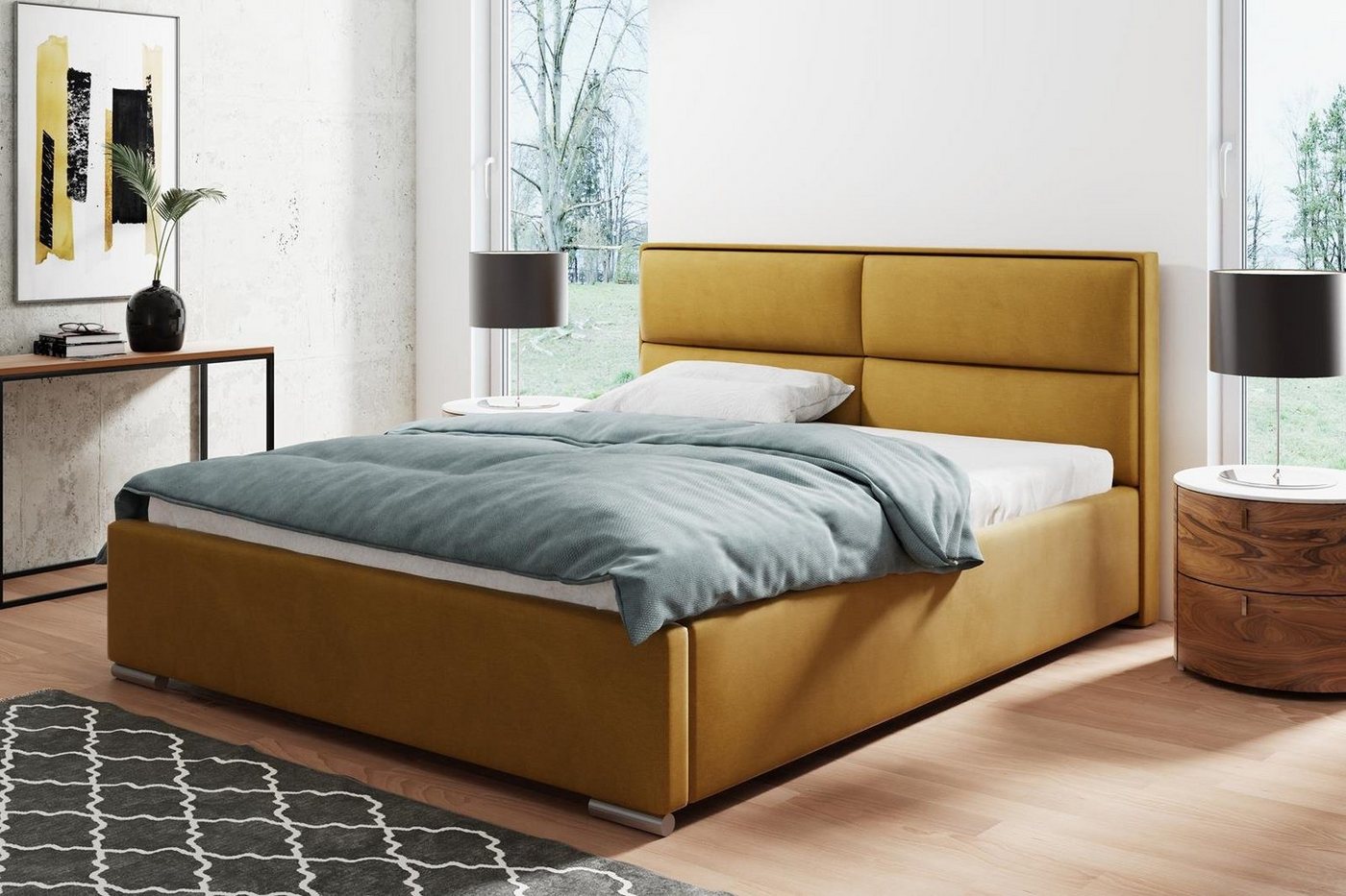 Beautysofa Polsterbett Duo (Doppelbett aus Velourstoff, mit große Bettkasten, gelb / schwarz / blau / grün / grau / rosa), mit Metallrahmen und Gaszylinder von Beautysofa