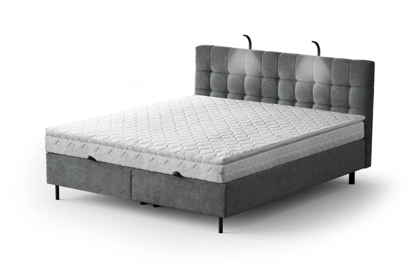 Beautysofa Polsterbett Muna (mit 17 cm Pocketmatratze und Topper, Doppelbett mit Bettkasten), mit zwei Metallampen, 146 / 166 / 186 cm, Bett aus Velours von Beautysofa