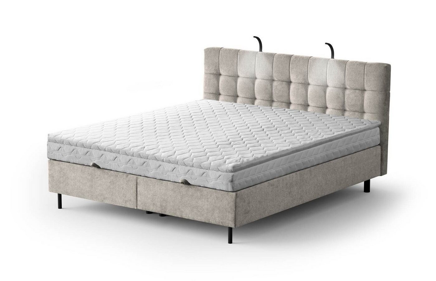 Beautysofa Polsterbett Muna (mit 17 cm Pocketmatratze und Topper, Doppelbett mit Bettkasten), mit zwei Metallampen, 146 / 166 / 186 cm, Bett aus Velours von Beautysofa