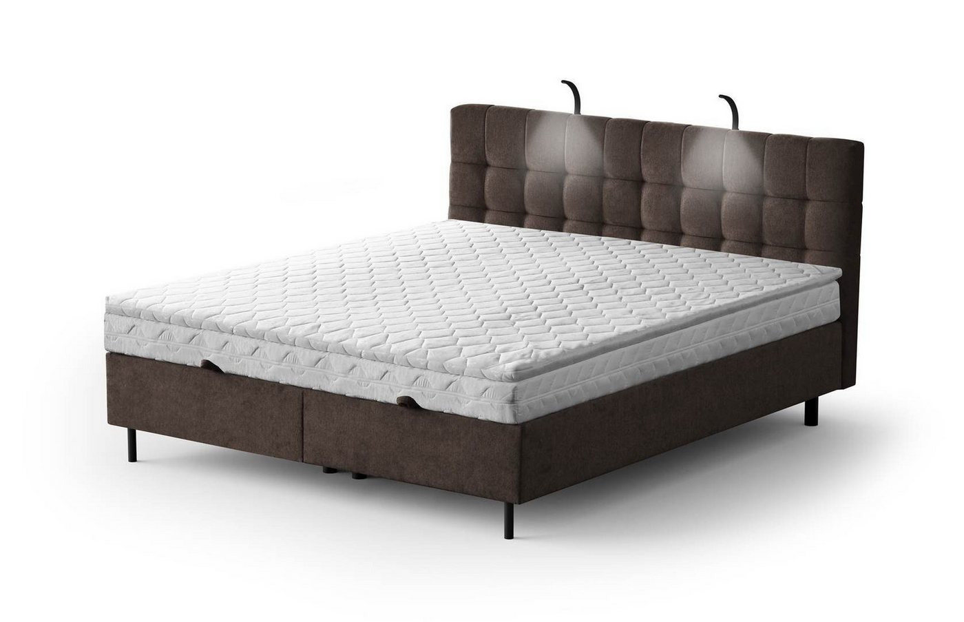 Beautysofa Polsterbett Muna (mit 17 cm Pocketmatratze und Topper, Doppelbett mit Bettkasten), mit zwei Metallampen, 146 / 166 / 186 cm, Bett aus Velours von Beautysofa