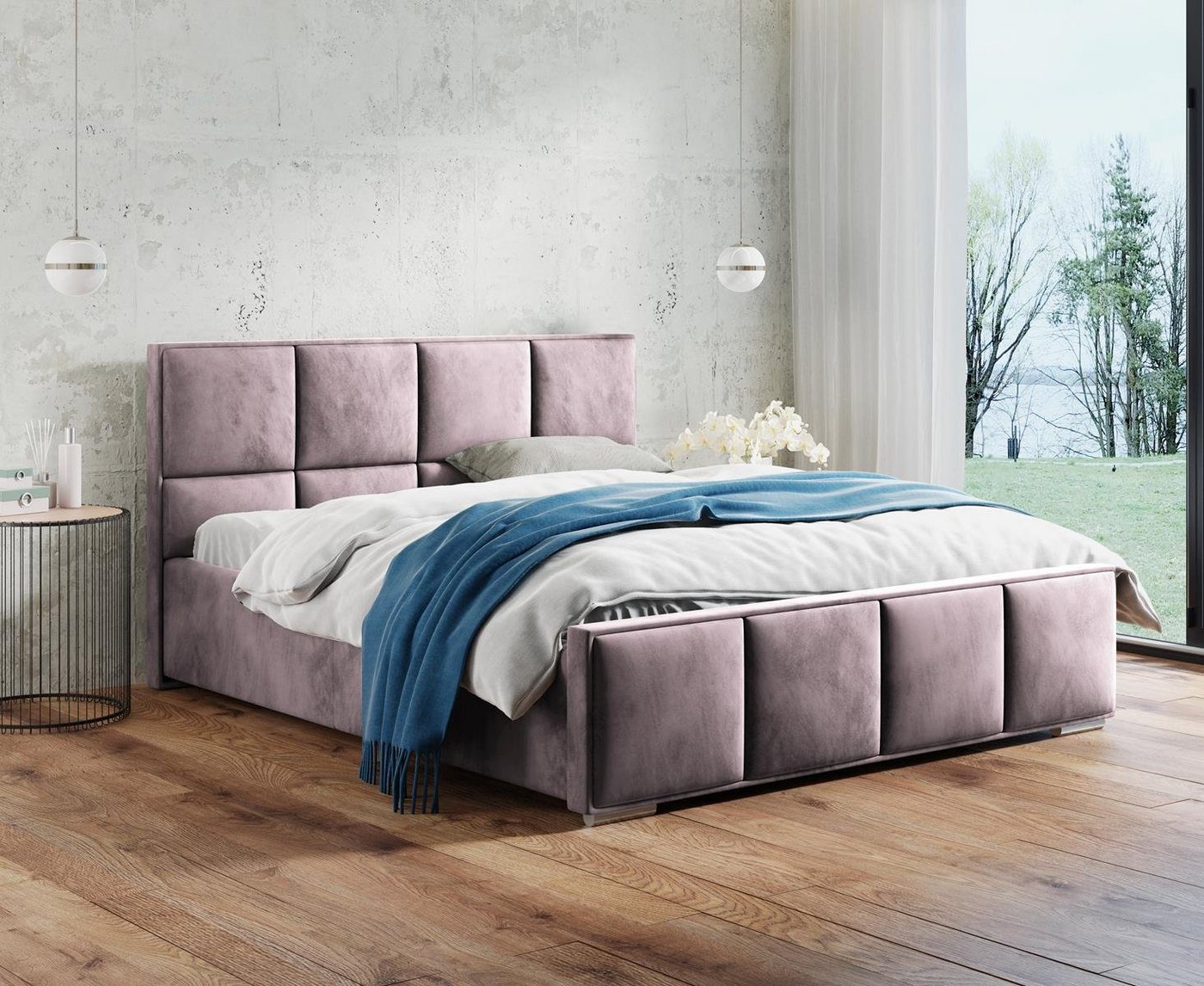 Beautysofa Polsterbett Quatro (140 / 160 / 180 cm), Metallgestell, Bett mit Kopfteil, große Bettkasten, Gashebebühne von Beautysofa