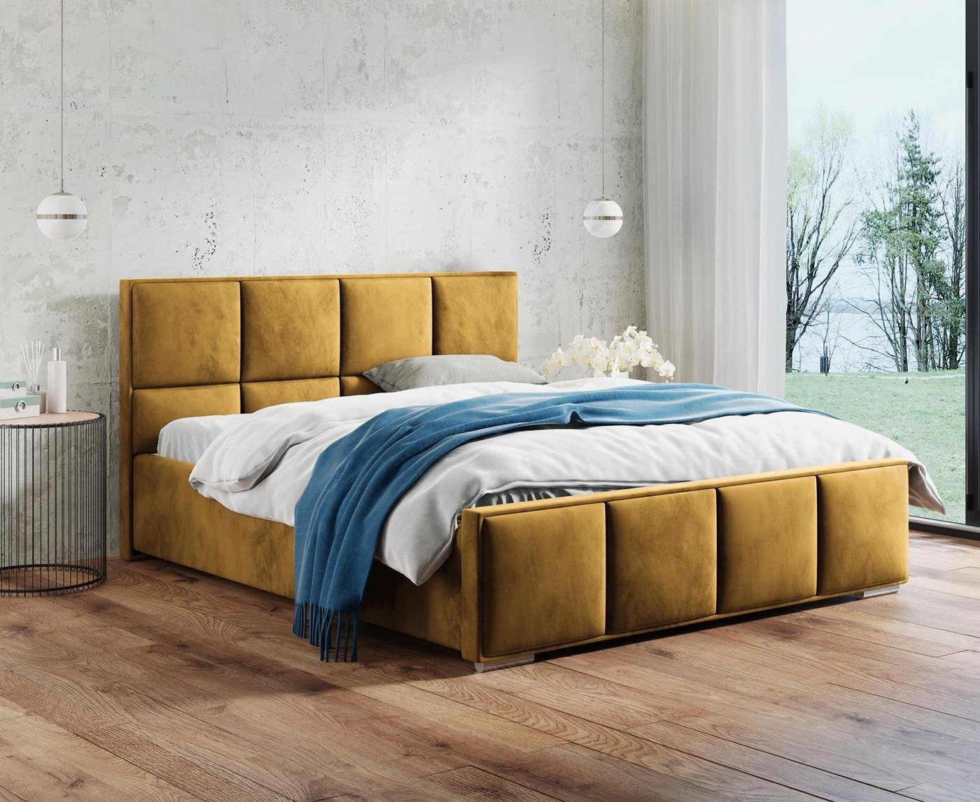 Beautysofa Polsterbett Quatro (140 / 160 / 180 cm), Metallgestell, Bett mit Kopfteil, große Bettkasten, Gashebebühne von Beautysofa