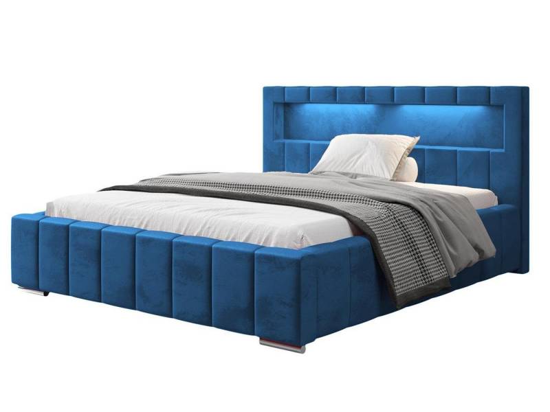 Beautysofa Polsterbett SECHS mit einer Kleiderstange (gepolsterte Kopfstütze, Chrombeine, Gelb / Schwarz / Blau / Grün / Grau / Rosa), Doppelbett mit LED Beleuchtung von Beautysofa