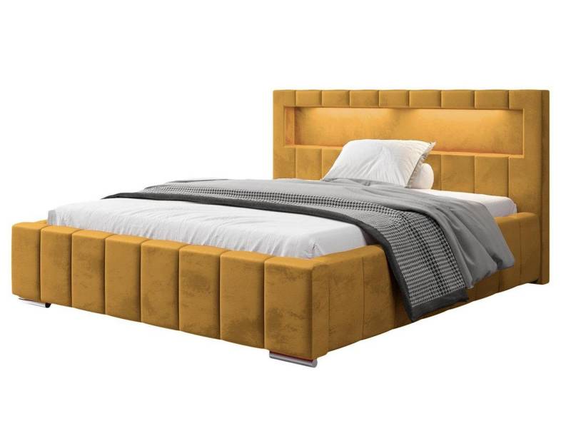 Beautysofa Polsterbett SECHS mit einer Kleiderstange (gepolsterte Kopfstütze, Chrombeine, Gelb / Schwarz / Blau / Grün / Grau / Rosa), Doppelbett mit LED Beleuchtung von Beautysofa