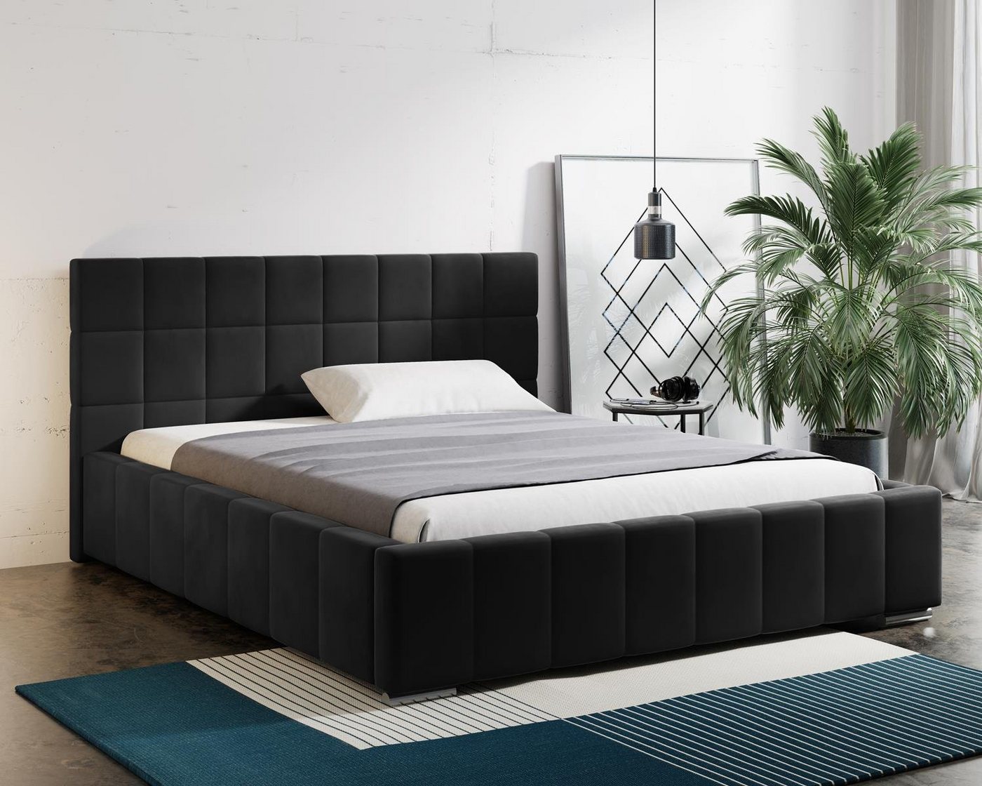 Beautysofa Polsterbett Tres (gepolsterte Kopfstütze, Gelb / Schwarz / Blau / Grün / Grau / Rosa, mit Bettkasten, mit metall verchromte Beine), Bett für Schlafzimmer, Metallrahmen mit Lattenrost von Beautysofa