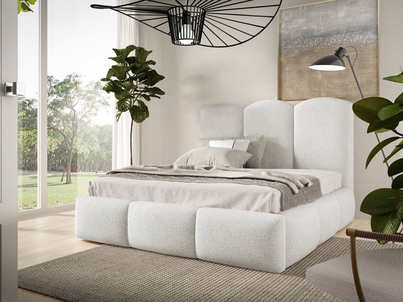 Beautysofa Polsterbett ohne Matratze BERO mit Bettkasten aus Bouclé-Stoff, Stauraumbett mit Gaslift, gepolstertes Kopfteil, Lattenrost von Beautysofa