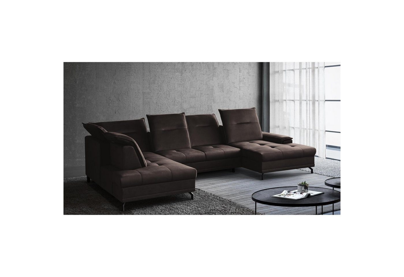 Beautysofa Polsterecke Bruno U Die Lieferung beinhaltet die Lieferung in die Wohnung, U-Form Polsterecke XXL, Sitztiefenverstellung, verstellbaren Kopfstützen von Beautysofa