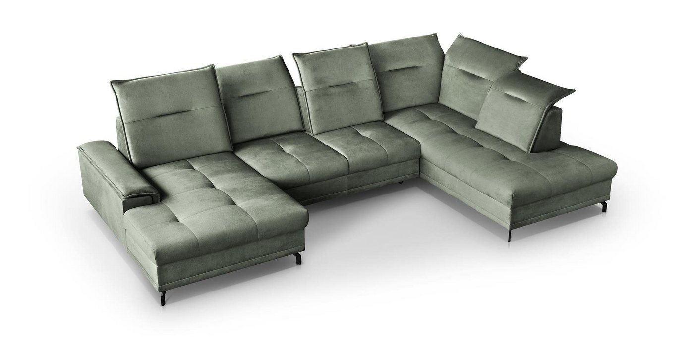 Beautysofa Polsterecke Bruno U, U-Form Polsterecke XXL, Sitztiefenverstellung, verstellbaren Kopfstützen, mit Bettfunktion, mit Bettkasten von Beautysofa