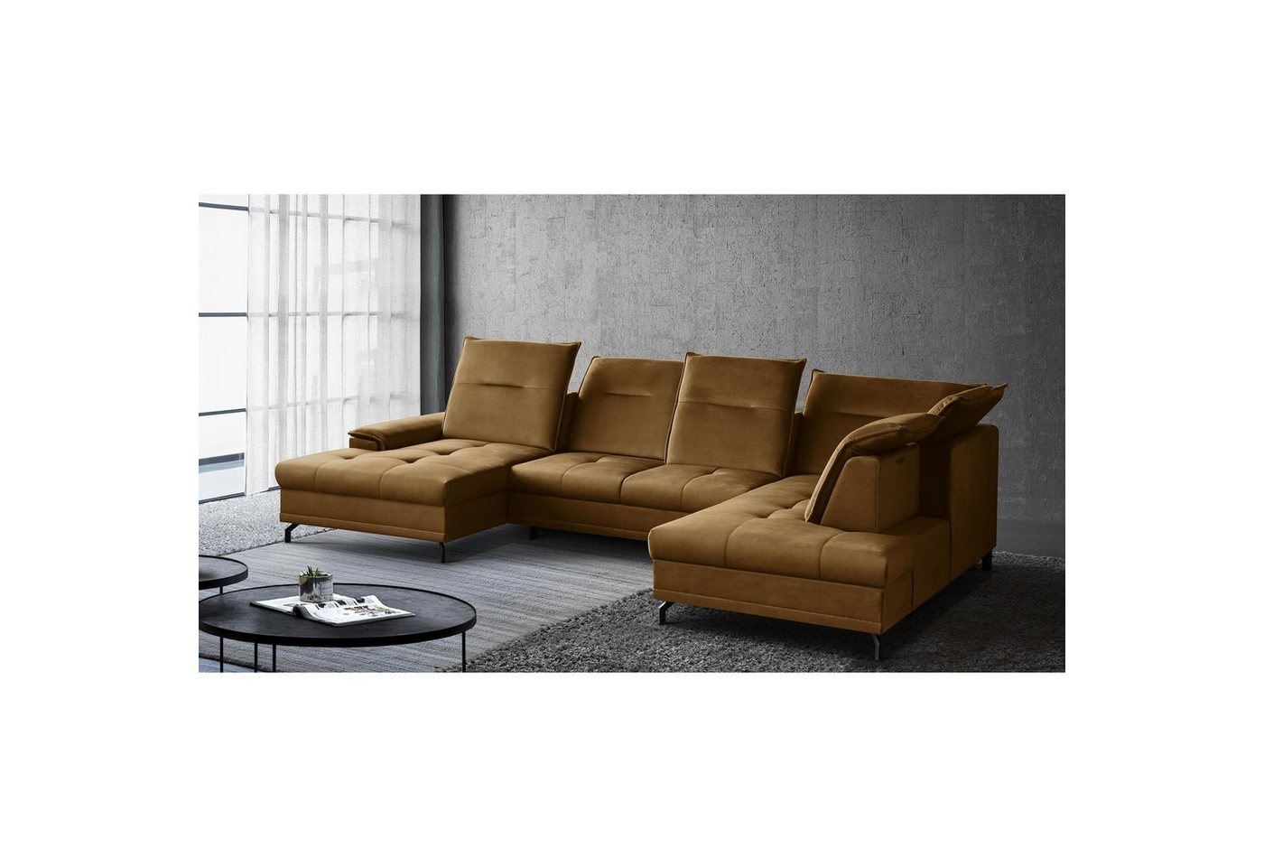 Beautysofa Polsterecke Bruno U, U-Form Polsterecke XXL, Sitztiefenverstellung, verstellbaren Kopfstützen, mit Bettfunktion, mit Bettkasten von Beautysofa