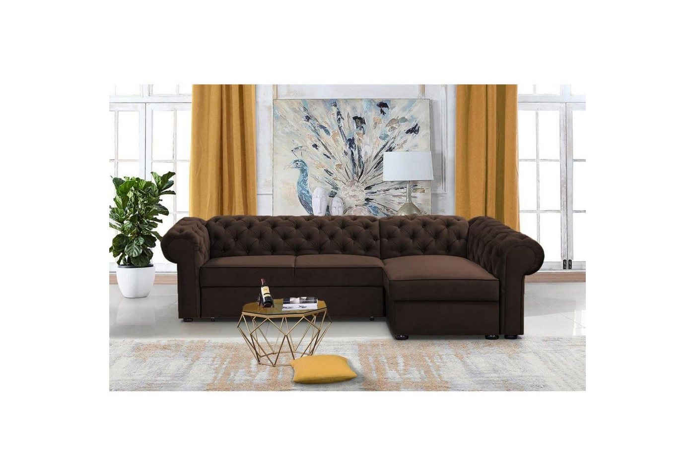 Beautysofa Polsterecke Chester, L-Form Ecksofa aus Velour, Ottomane rechts oder links montierbar, mit Relaxfunktion, mit 2x Bettkästen von Beautysofa