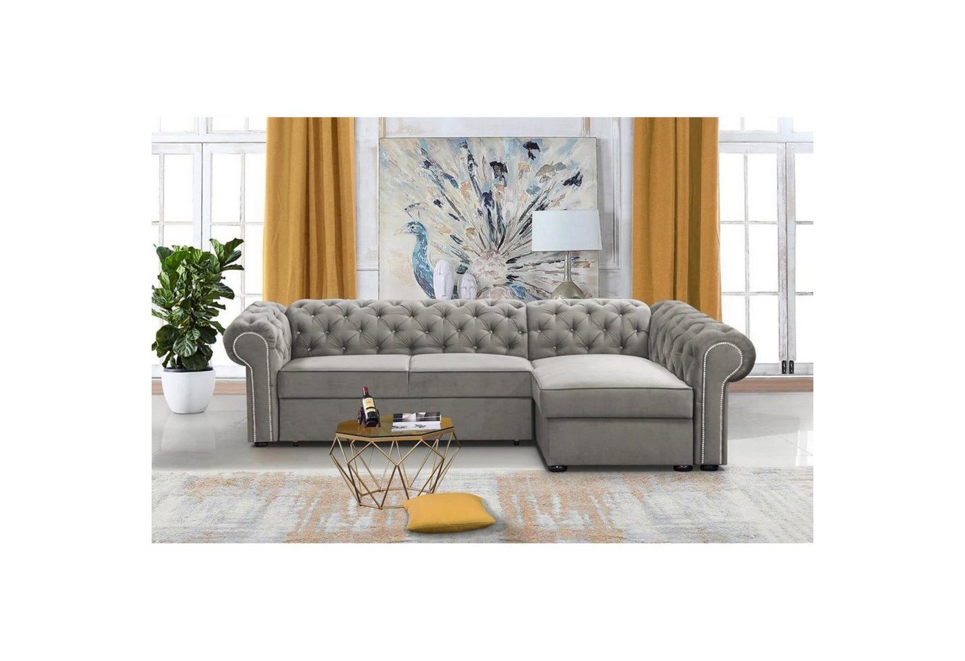 Beautysofa Polsterecke Chester, L-Form Ecksofa aus Velour, Ottomane rechts oder links montierbar, mit Relaxfunktion, mit 2x Bettkästen von Beautysofa