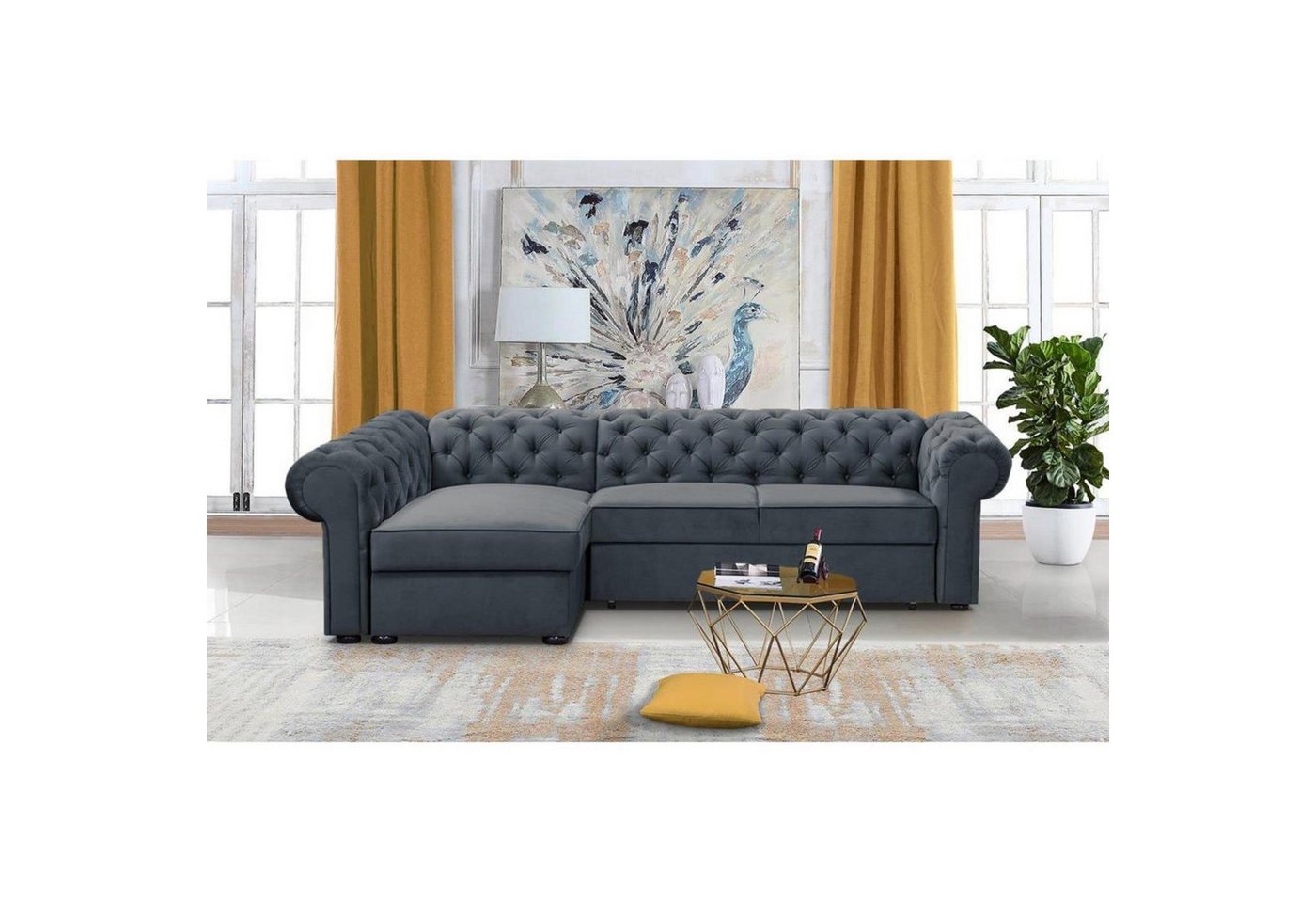 Beautysofa Polsterecke Chester, L-Form Ecksofa aus Velour, Ottomane rechts oder links montierbar, mit Relaxfunktion, mit 2x Bettkästen von Beautysofa