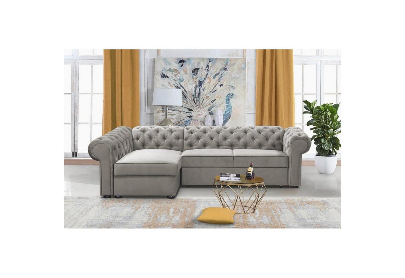 Beautysofa Polsterecke Chester, L-Form Ecksofa aus Velour, Ottomane rechts oder links montierbar, mit Relaxfunktion, mit 2x Bettkästen von Beautysofa