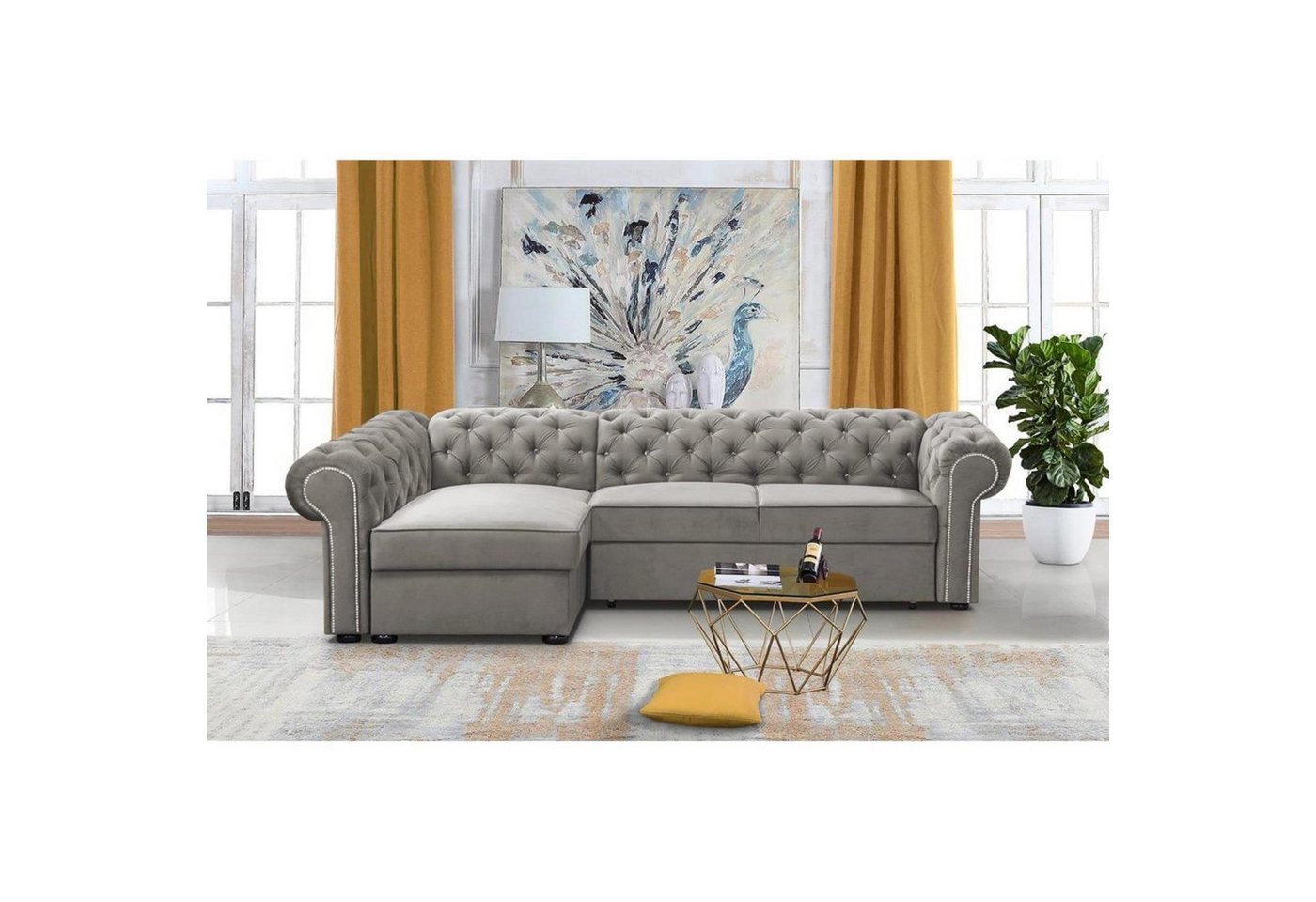 Beautysofa Polsterecke Chester, L-Form Ecksofa aus Velour, Ottomane rechts oder links montierbar, mit Relaxfunktion, mit 2x Bettkästen von Beautysofa