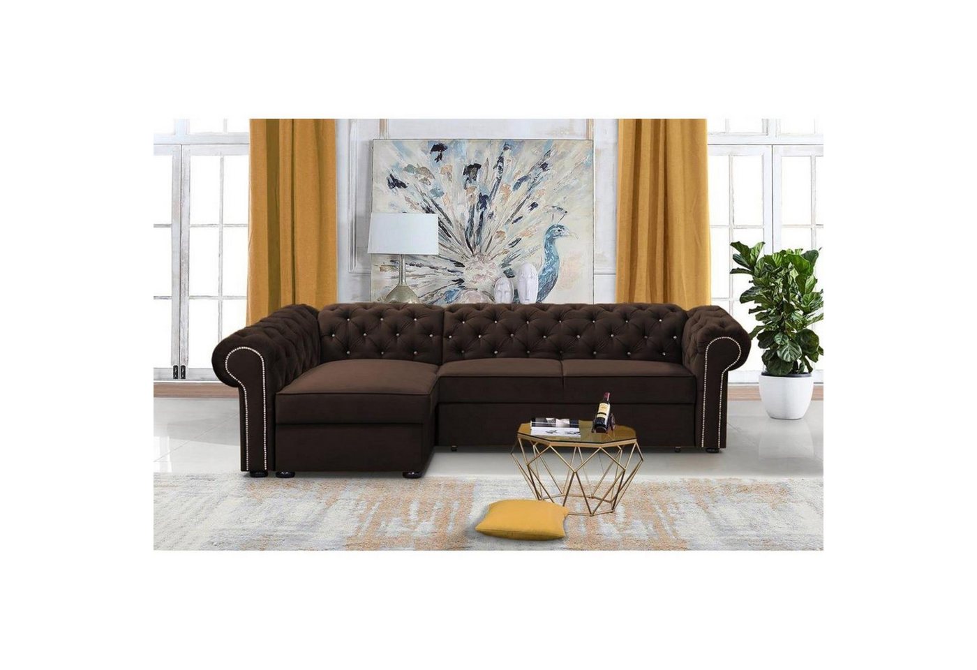 Beautysofa Polsterecke Chester, L-Form Ecksofa aus Velour, Ottomane rechts oder links montierbar, mit Relaxfunktion, mit 2x Bettkästen von Beautysofa