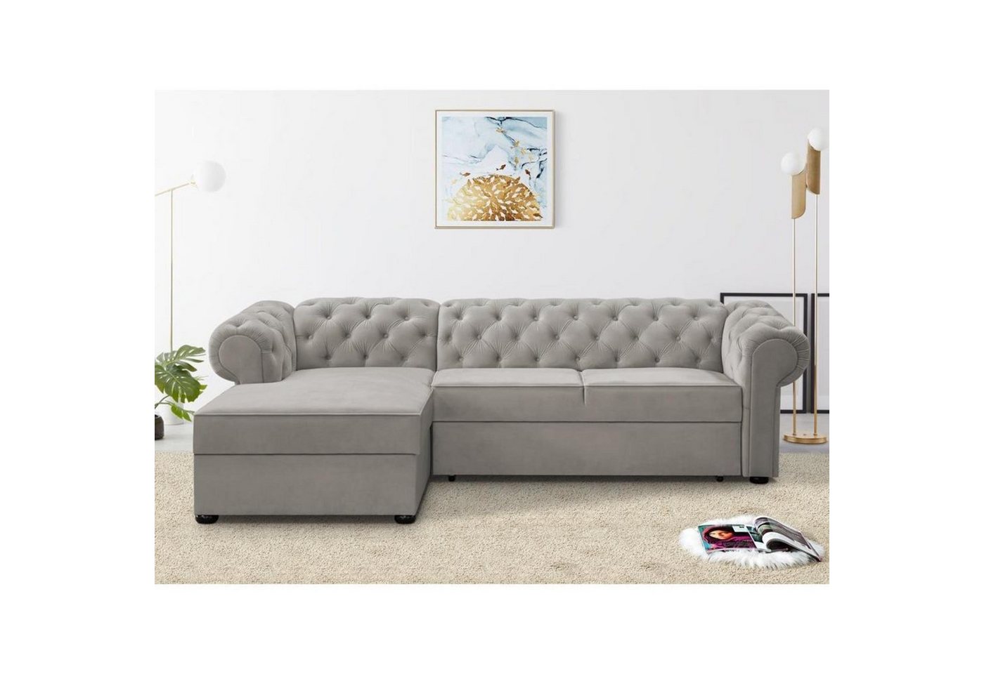 Beautysofa Polsterecke Chester, stilvoll Corner Sofa aus Velours, mit Relaxfunktion, mit Bettkasten von Beautysofa