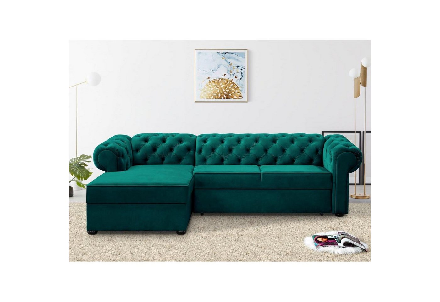 Beautysofa Polsterecke Chester, stilvoll Corner Sofa aus Velours, mit Relaxfunktion, mit Bettkasten von Beautysofa