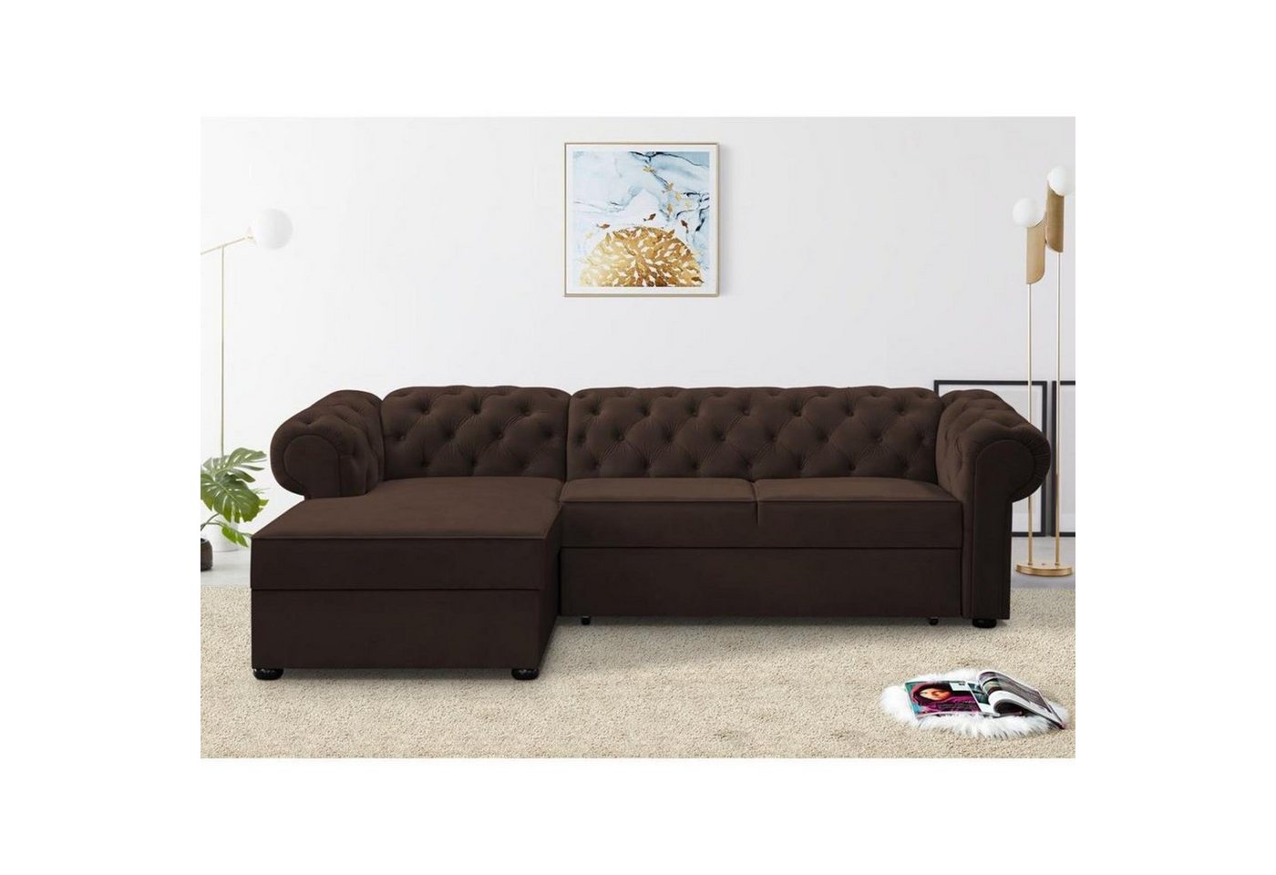 Beautysofa Polsterecke Chester, stilvoll Corner Sofa aus Velours, mit Relaxfunktion, mit Bettkasten von Beautysofa