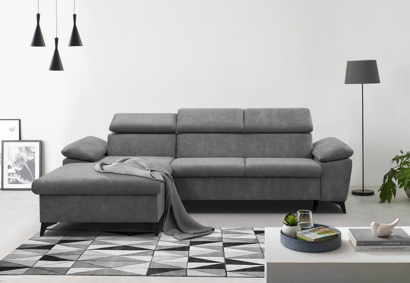 Beautysofa Polsterecke Colin, mit Schlaffunktion, Bettkasten, Ecke aus Velours, Polsterecksofa, mit verstellbaren Kopfstützen von Beautysofa