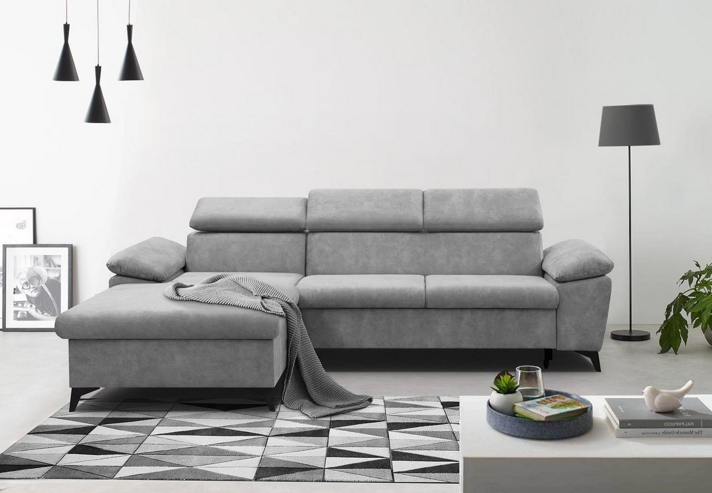 Beautysofa Polsterecke Colin, mit Schlaffunktion, Bettkasten, Ecke aus Velours, Polsterecksofa, mit verstellbaren Kopfstützen von Beautysofa